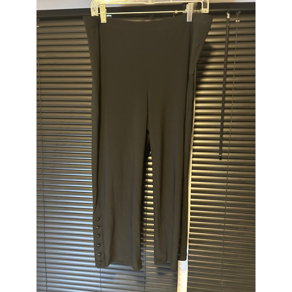 Frank Lyman Design Cropped Pants Womens 12 Black Button Hem Stretch Dressy
